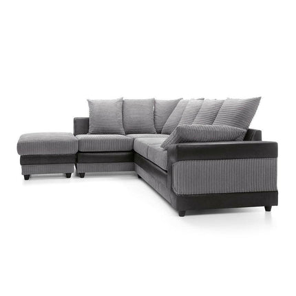 New Large Dino Corner Sofa Jumbo Cord Grey Black Or Beige Brown Left Or Right(Grey Black Right). Fire Resistant As Per British Standards, Foam Filled Seats For Comfort. 
MNS (MY NEW SOFA) LTD