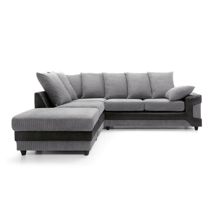 New Large Dino Corner Sofa Jumbo Cord Grey Black Or Beige Brown Left Or Right(Grey Black Right). Fire Resistant As Per British Standards, Foam Filled Seats For Comfort. 
MNS (MY NEW SOFA) LTD