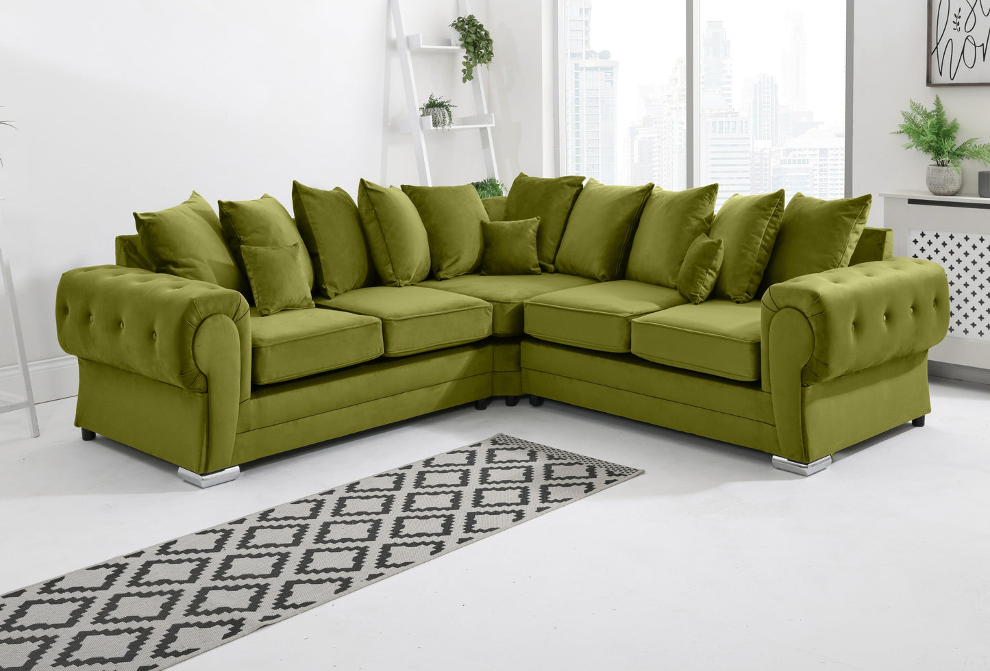 VERONA SCATTER BACK MULTI COLORS CORNER SOFA PLUSH VELVET