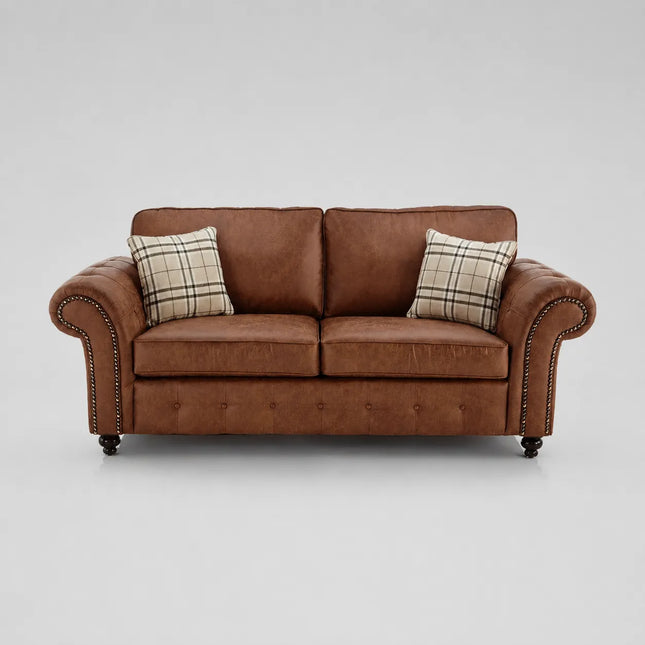 Oakland Tan Brown Large Leather Corner Sofa 3 & 2 Seater Fullback Premium Suite
