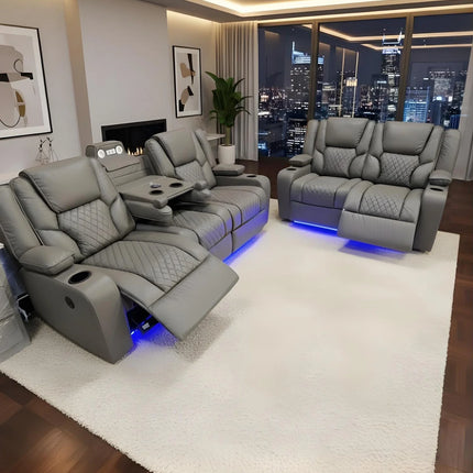 Orlando 3+2 Electric Recliner Sofa Set Grey Aire Leather 