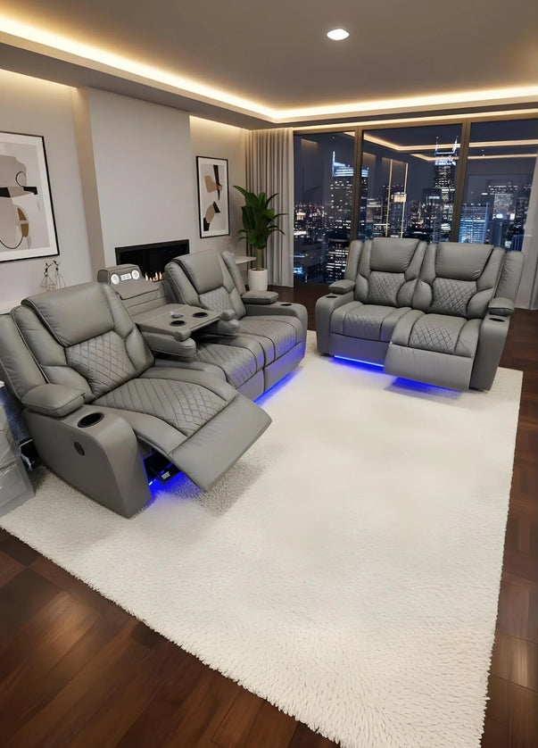 Orlando 3+2 Electric Recliner Sofa Set Grey Aire Leather 