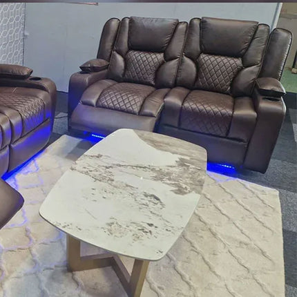 Orlando Electric Recliners 3+2 Seater Leather Sofa (Black, Grey, Brown & Moche) /LED LIGHTS/WIRELESS CHARGER