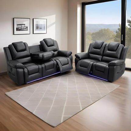 Oxford Leather Electric Recliner Sofa 3+2 Seater with Cup Holders , USB Charging Ports, LED Lights
