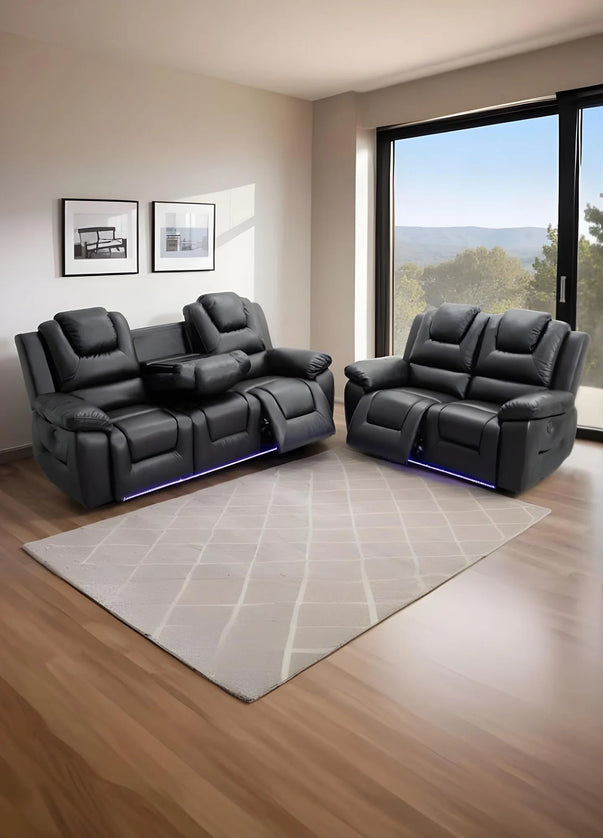 Oxford Leather Electric Recliner Sofa 3+2 Seater with Cup Holders , USB Charging Ports, LED Lights