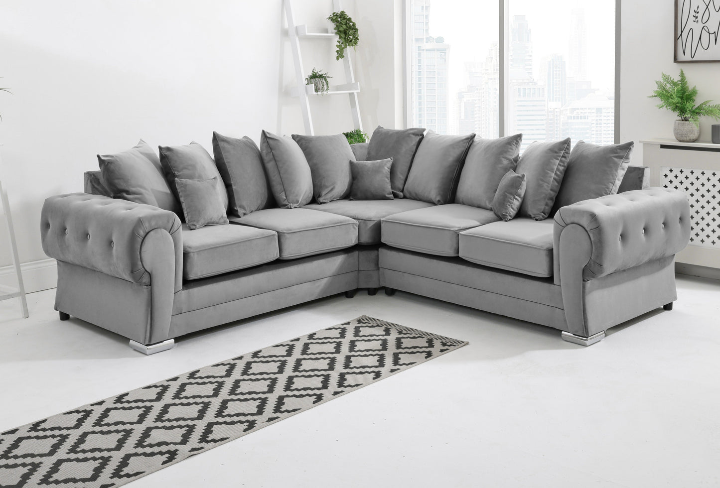 VERONA SCATTER BACK MULTI COLORS CORNER SOFA PLUSH VELVET