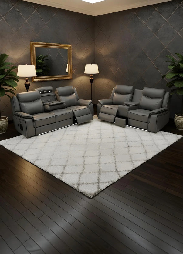 Parada Leather Electric Recliner Sofa 3+2 Seater-Bluetooth/USB/C-Type/Led/Cooling-Heating Cup Holders