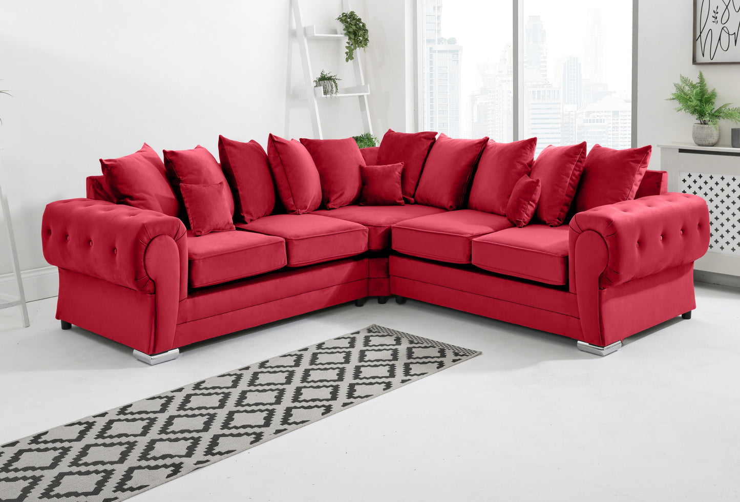 VERONA SCATTER BACK MULTI COLORS CORNER SOFA PLUSH VELVET