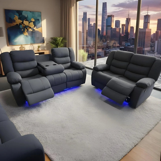 Naples 3+2 Electric Recliner Sofas Grey Chenille Fabric