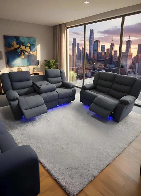 Naples 3+2 Electric Recliner Sofas Grey Chenille Fabric