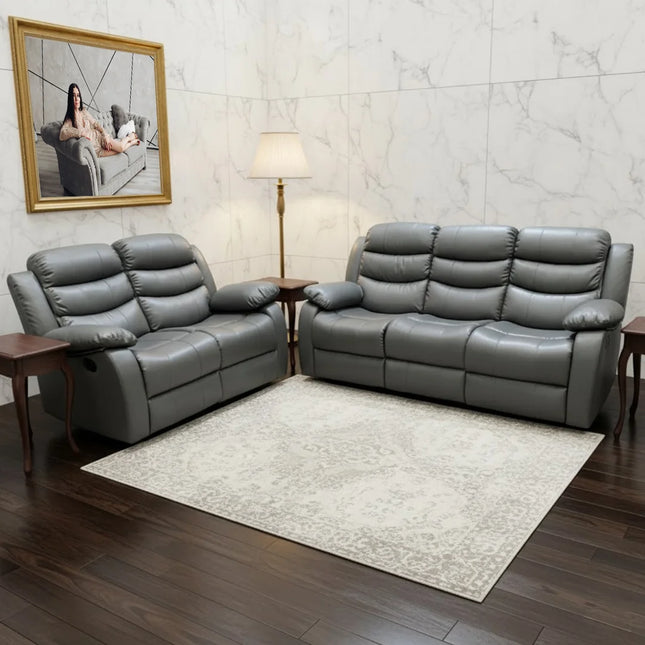 Roma Recliner 3+2 Seater Sofa Set Grey Faux Leather