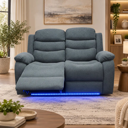 Madrid Fabric Electric Recliner Sofa with Cupholders – 3+2 Seater – USB Charging Ports – LED Lights – Fabric Recliner Sofa Set (Grey) (3+2 Seater)
