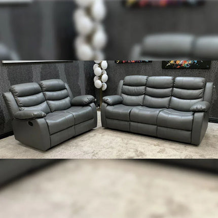 Roma Recliner 3+2 Seater Sofa Set Grey Faux Leather