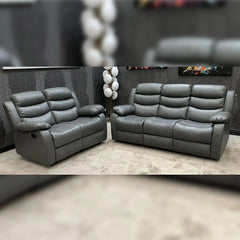 Roma Leather Recliner Sofa with Cupholders - 3+2 Seater Sofa - Black (3+2 Seater) (107) (MY NEW SOFA) LTD