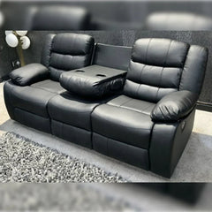 Roma Leather Recliner Sofa with Cupholders - 3+2 Seater Sofa - Black (3+2 Seater) (107)