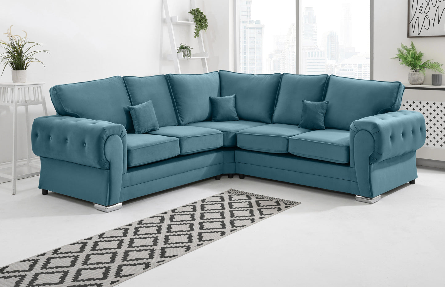 VERONA FULL BACK MULTI COLORS CORNER SOFA PLUSH VELVET