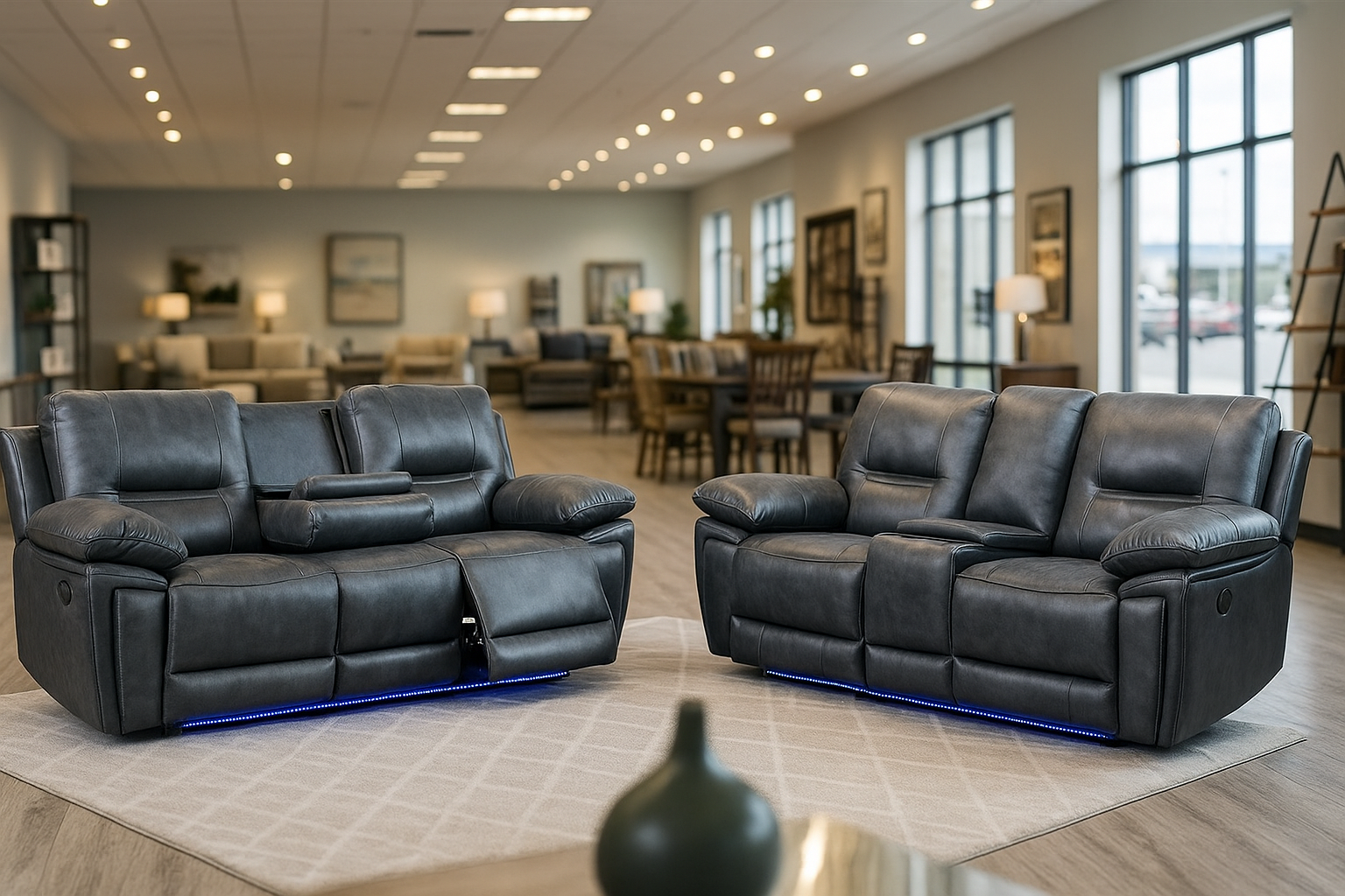Sara Leather Electric Recliner Sofa 3+2 Seater Grey /LED Lights/USB Ports/Cup Holders