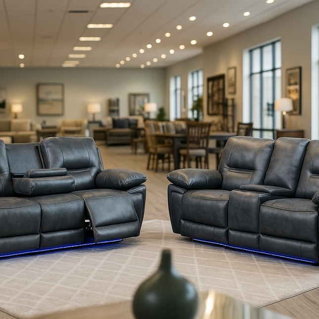 Sara Leather Electric Recliner Sofa 3+2 Seater Grey /LED Lights/USB Ports/Cup Holders