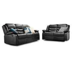 Sorrento Leather Recliner Sofa 3+2 Seater Black/Grey/Brown