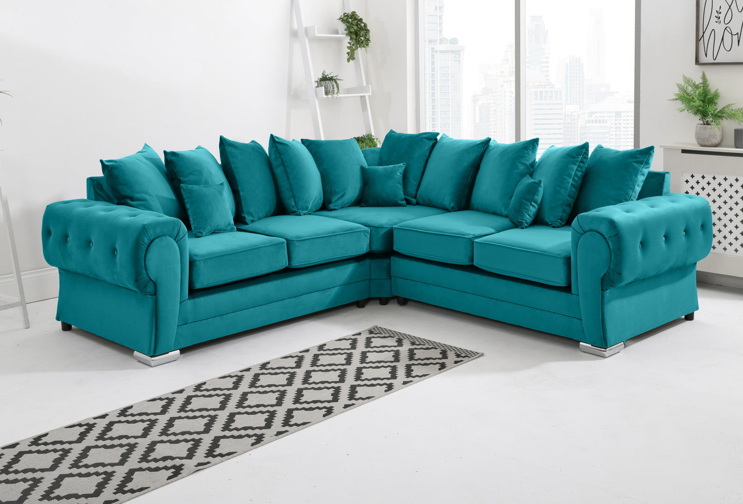 VERONA SCATTER BACK MULTI COLORS CORNER SOFA PLUSH VELVET