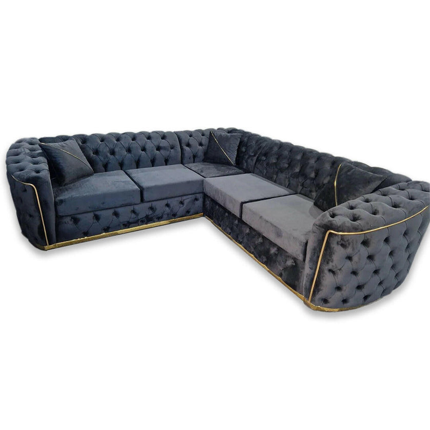 Toronto Chesterfield Corner Sofa Black & Gold - furniture direct online