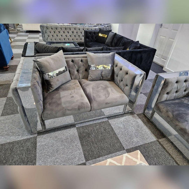 Valentino Chesterfield Glass Sofa 3+2 Seater Grey - Envogue Furniture