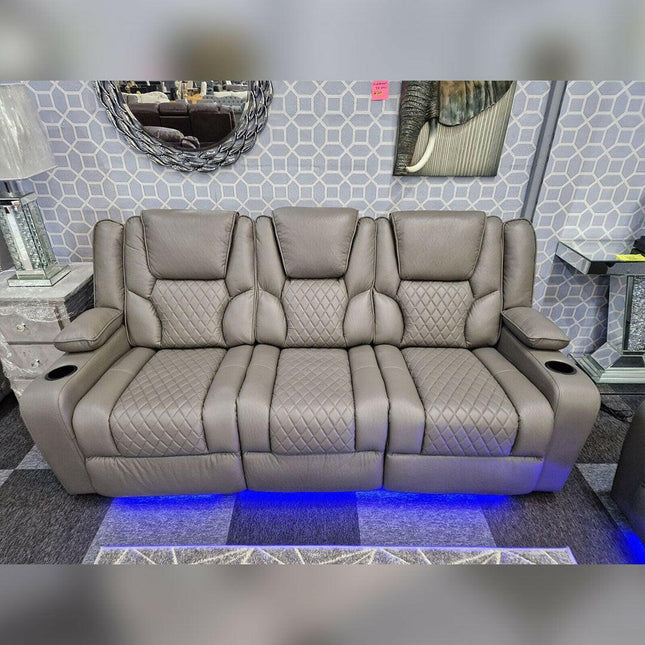 Orlando Electric Recliners 3+2 Seater Leather Sofa (Black, Grey) /LED LIGHTS/WIRELESS CHARGER - Envogue Furniture
