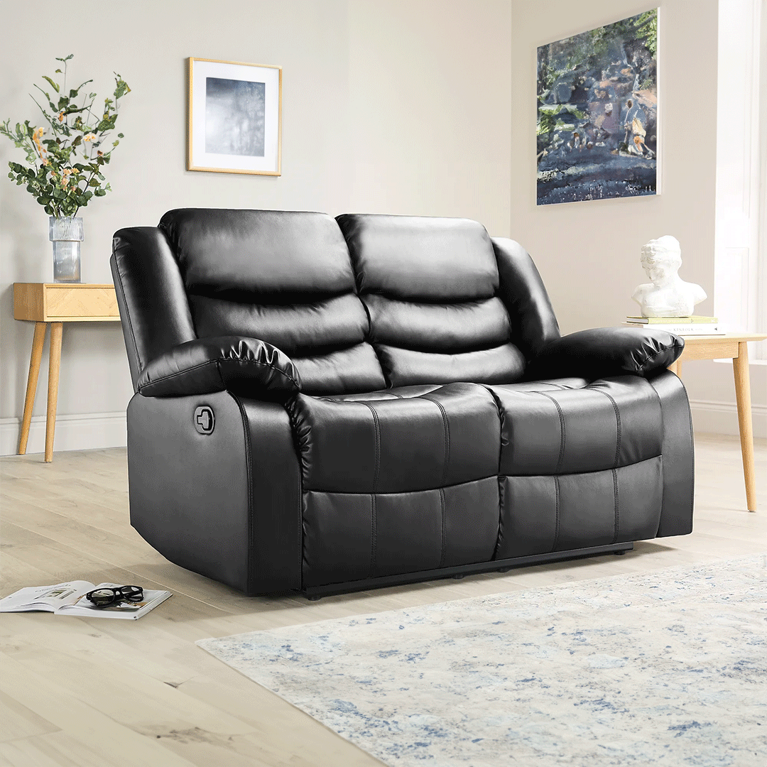 Sorrento Leather Recliner Sofa 3+2 Seater Black - Envogue Furniture