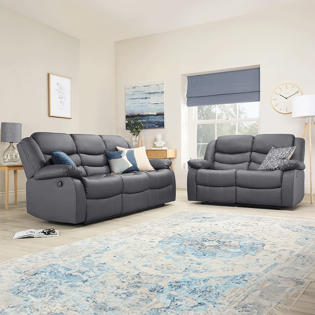 Sorrento Leather Recliner Sofa 3+2 Seater Black - Envogue Furniture