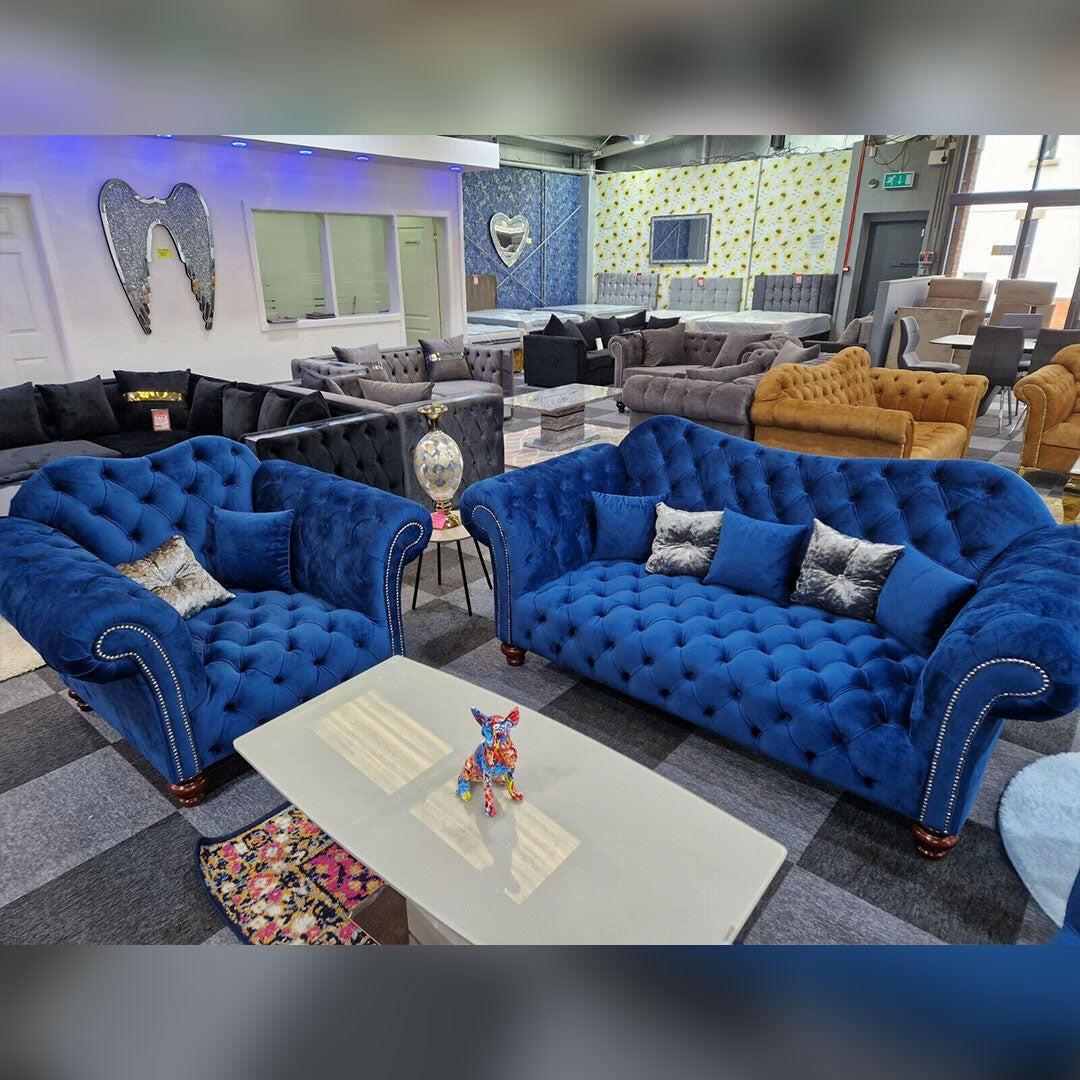 Elegance Chesterfield Sofa 3+2 BLUE – Envogue Furniture
