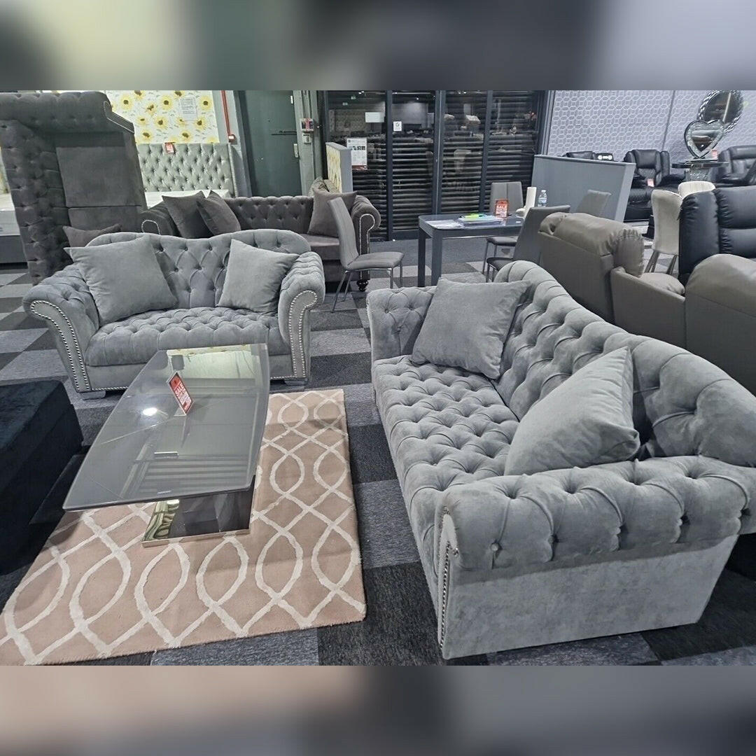 Elegance Chesterfield 3+2 Seater Sofa Set Grey | Envogue Furniture UK