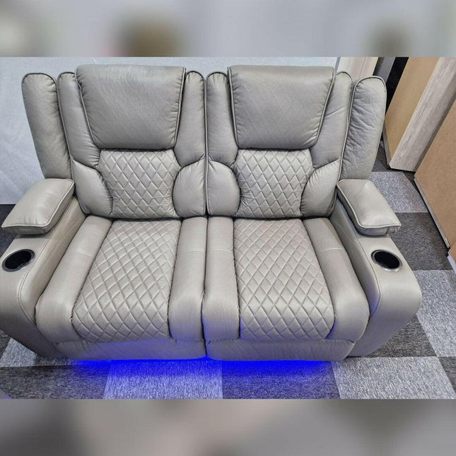 Orlando Electric Recliners 3+2 Seater Leather Sofa (Black, Grey) /LED LIGHTS/WIRELESS CHARGER - Envogue Furniture