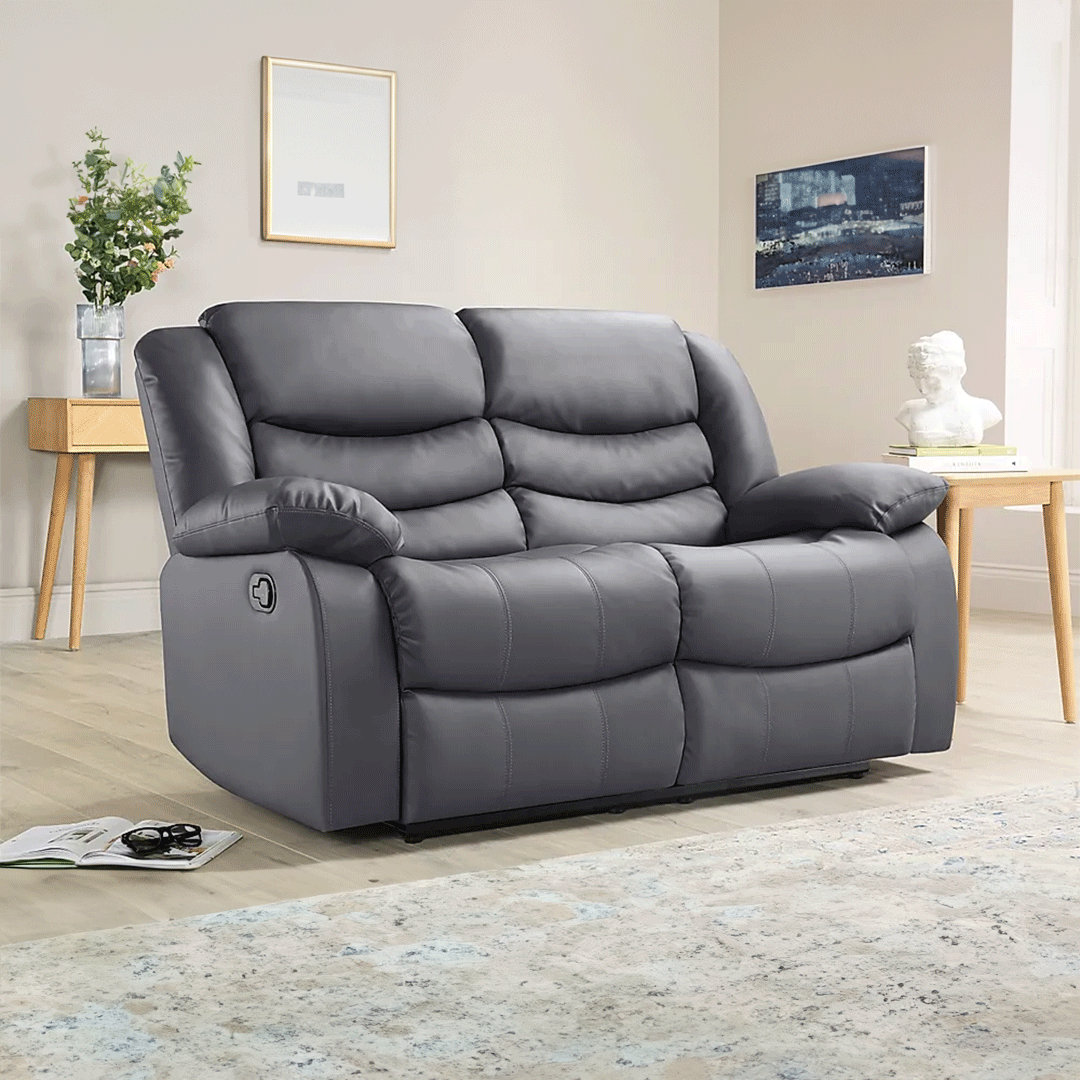 Sorrento Leather Recliner Sofa 3+2 Seater Black - Envogue Furniture