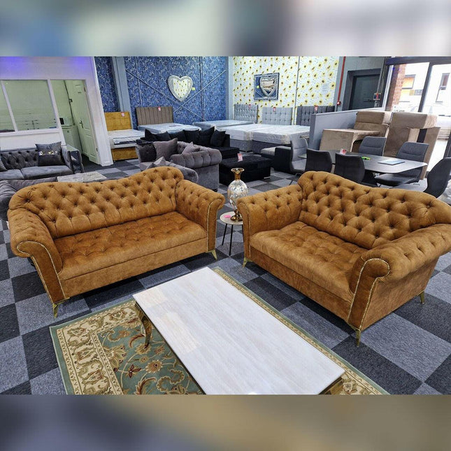 Elegance Chesterfield Sofa 3+2 GOLD - Envogue Furniture