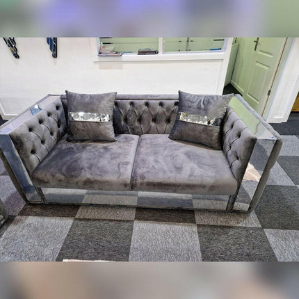 Valentino Chesterfield Glass Sofa 3+2 Seater Grey - Envogue Furniture