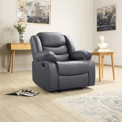 Roma Leather Recliner Sofa Arm Chair Grey