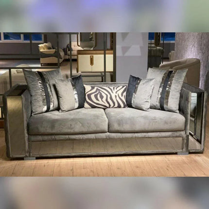 Valentino Chesterfield Glass Sofa 3+2 Seater Grey - Envogue Furniture