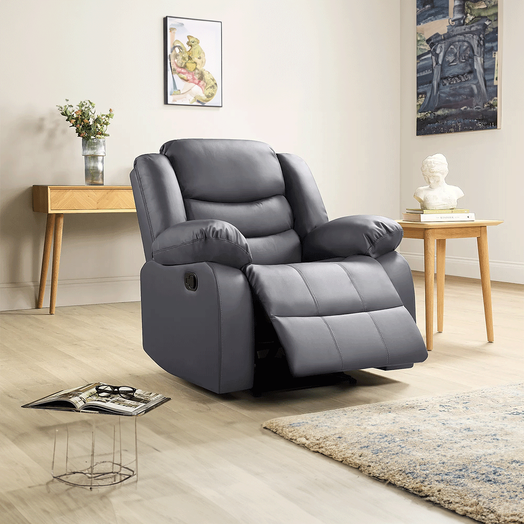 Roma Leather Recliner Sofa Arm Chair Grey