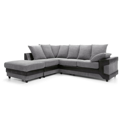New Large Dino Corner Sofa Jumbo Cord Grey Black Or Beige Brown Left Or Right(Grey Black Right). Fire Resistant As Per British Standards, Foam Filled Seats For Comfort. 
MNS (MY NEW SOFA) LTD