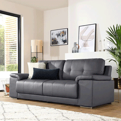 Kansas Leather Sofa Grey - Envogue Furniture