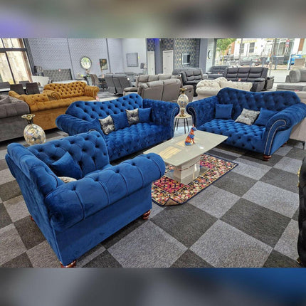 Elegance Chesterfield Sofa 3+2 BLUE - Envogue Furniture