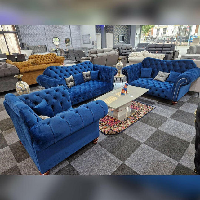 Elegance Chesterfield Sofa 3+2 BLUE - Envogue Furniture