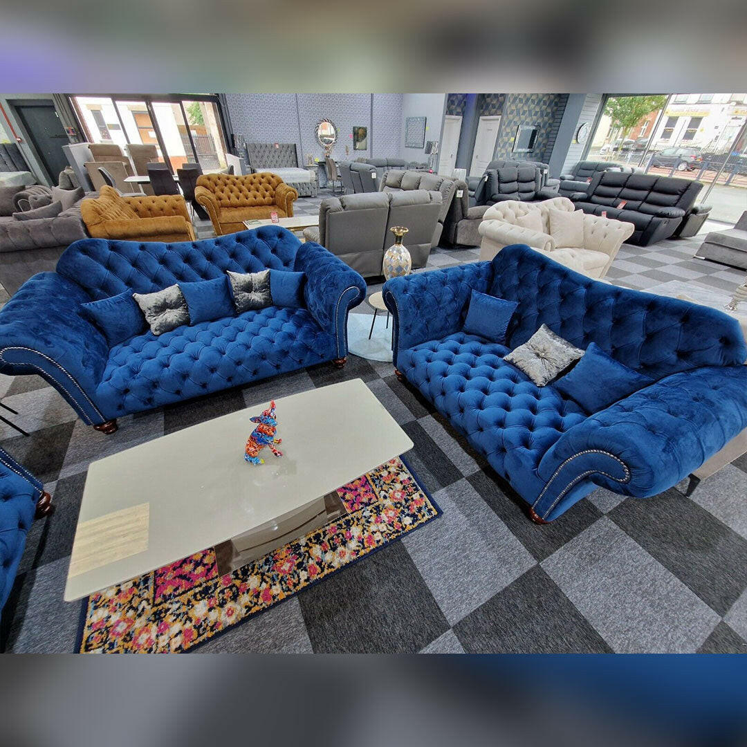 Elegance Chesterfield Sofa 3+2 BLUE - Envogue Furniture