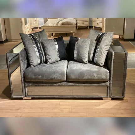 Valentino Chesterfield Glass Sofa 3+2 Seater Grey - Envogue Furniture
