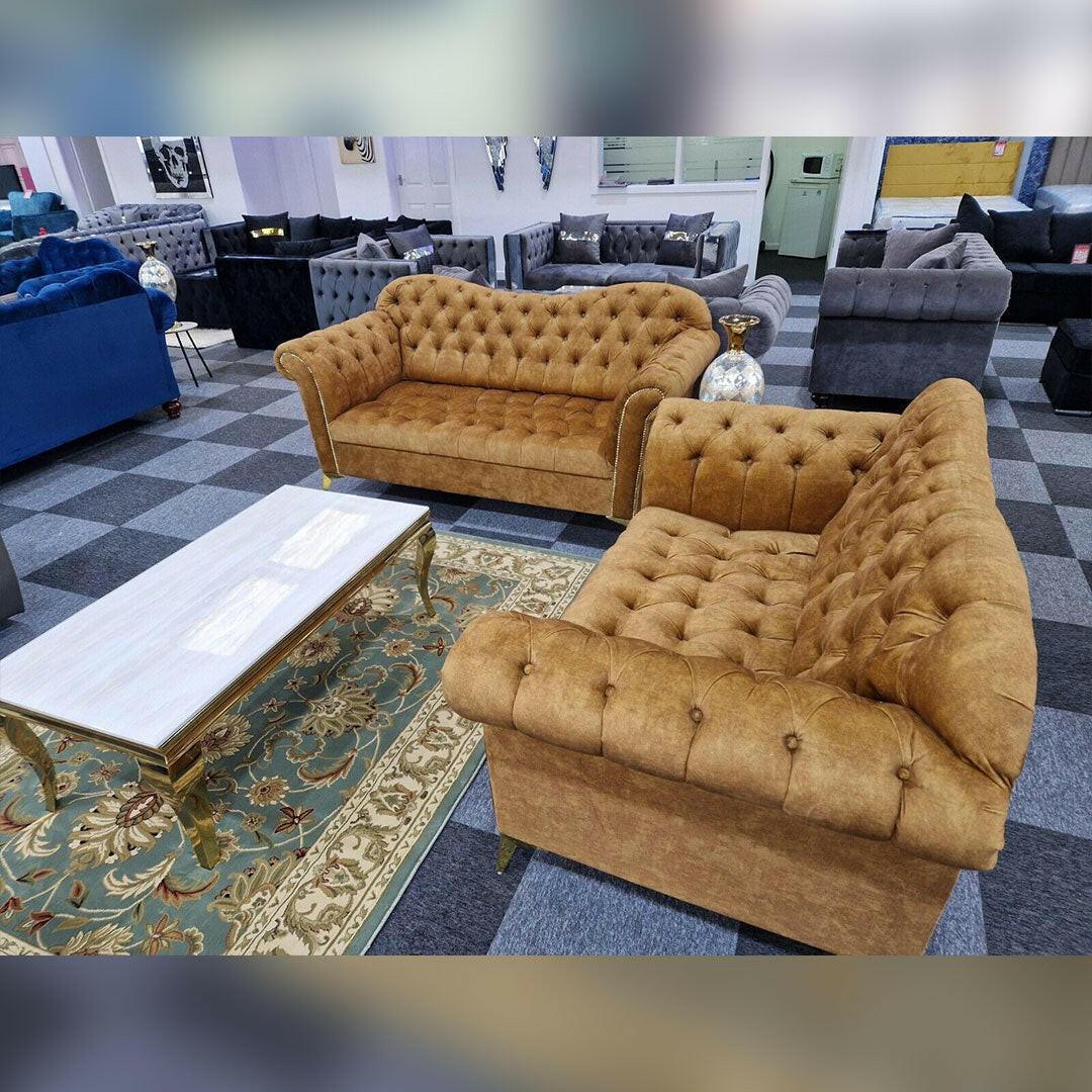 Elegance Chesterfield Sofa 3+2 GOLD | Buy Online UK – Envogue Furniture