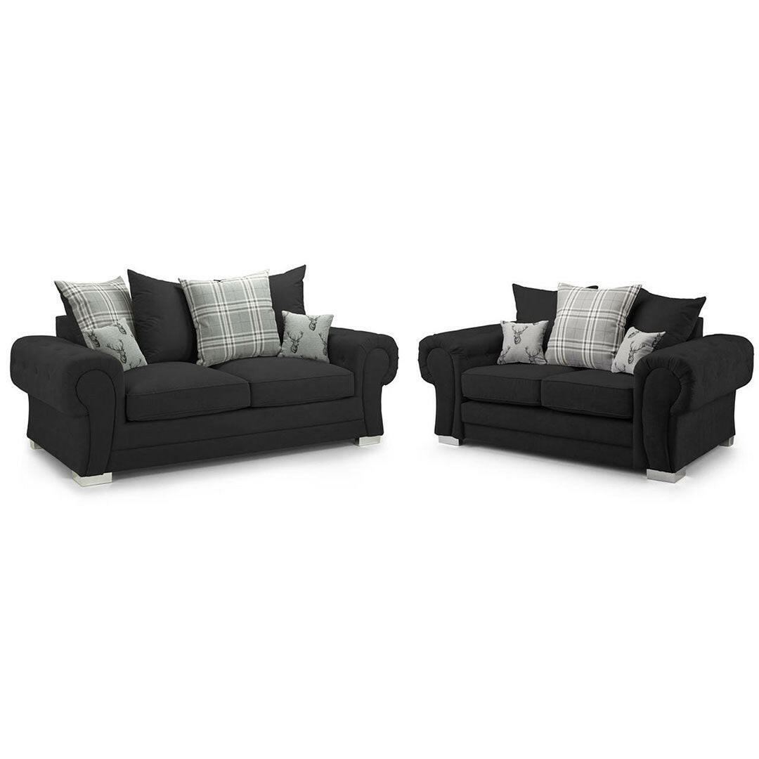 Verona sofa 3+2 Seater Scatter Back Black - Envogue Furniture