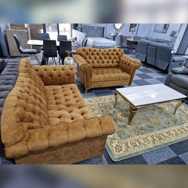 Elegance Chesterfield Sofa 3+2 GOLD - Envogue Furniture