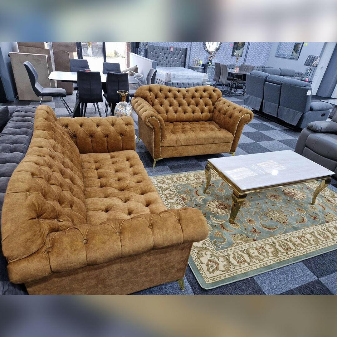 Elegance Chesterfield Sofa 3+2 GOLD – Envogue Furniture
