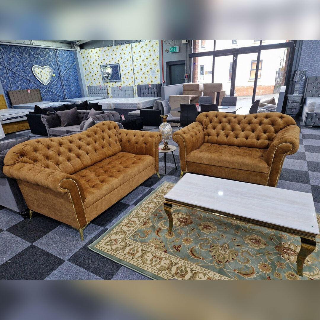 Elegance Chesterfield Sofa 3+2 GOLD – Envogue Furniture