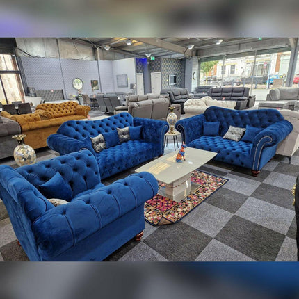 Elegance Chesterfield Sofa 3+2 BLUE - Envogue Furniture